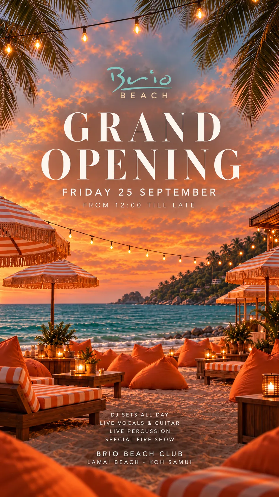 Brio Beach Club — Grand Opening — Friday September 25, from 12:00 till late